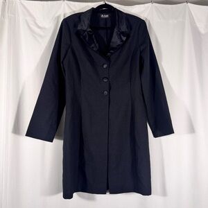 A-List by Wrapper Vintage Black Satin Collar Midi Coat